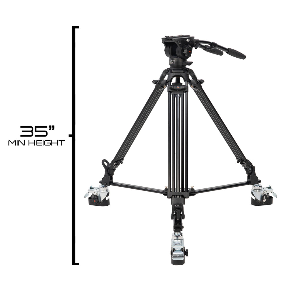 iKan EG780A2D 2-Stage Aluminum Fluid Head Tripod Kit w/ Dolly, 22 lbs Payload, w/ Adjustable Drag (E-Image)