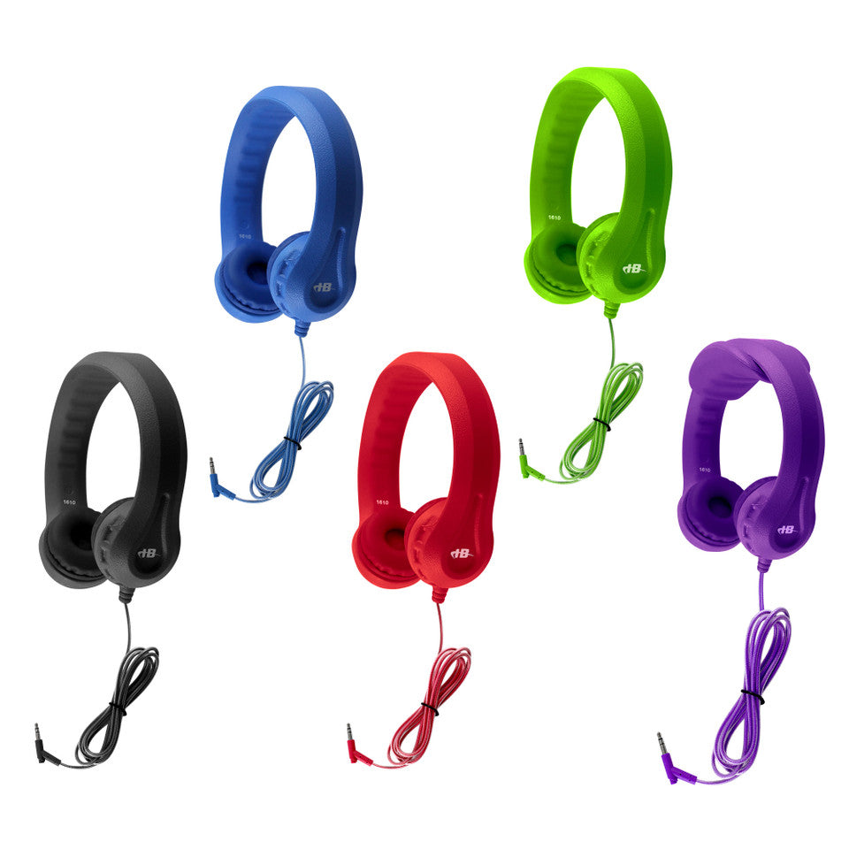 HamiltonBuhl KIDS-C5 Flex-Phones™ Virtually Indestructible Foam Headphones - Color Pack - BLUE, BLACK, RED, GREEN and PURPLE