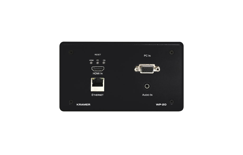 Kramer WP-20/US (W) 4K60 4:2:0 HDMI & VGA Wall–Plate Auto Switcher/Transmitter over Extended–Reach PoE over HDBaseT with Maestro Room Automation