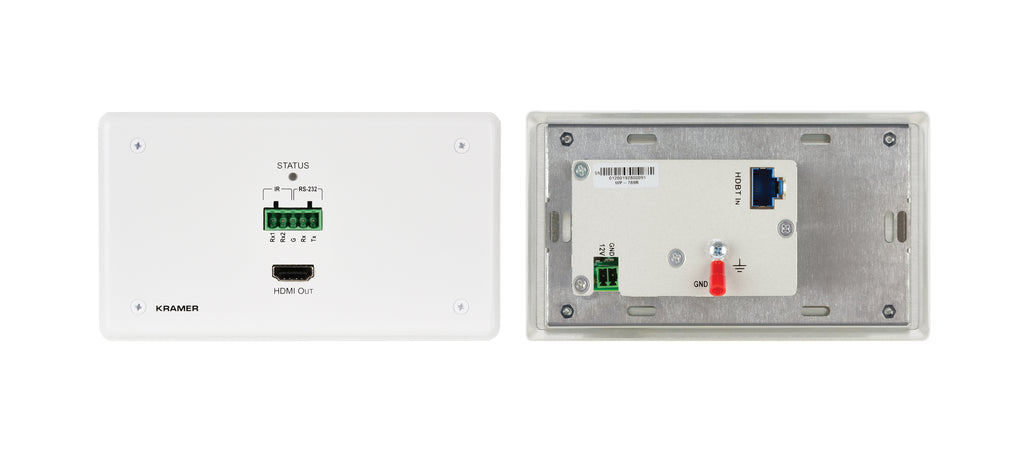 Kramer WP-789R/US-D (US) 4K60 4:2:0 HDMI 2–Gang PoE Wall–Plate Receiver with RS–232 & IR over Long–Reach HDBaseT