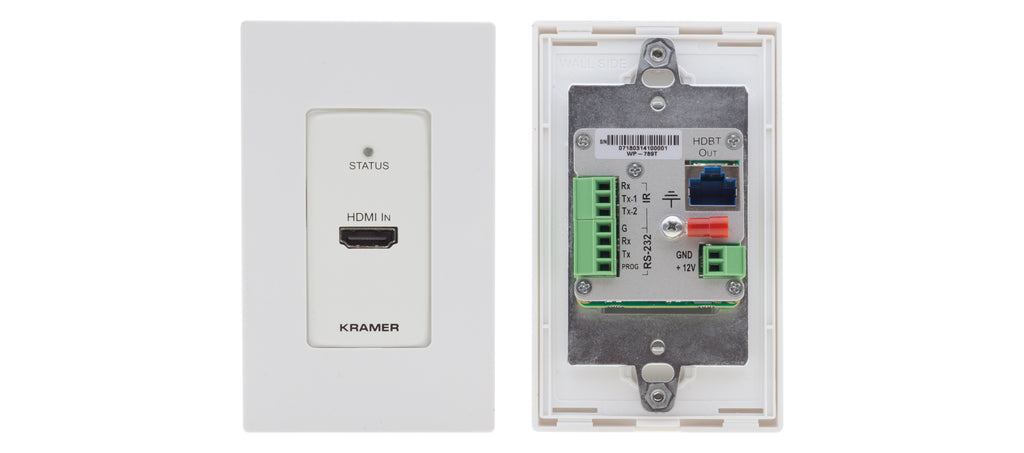 Kramer WP-789T/US-D (W/B) 4K60 4:2:0 HDMI 1–Gang PoE Wall–Plate Transmitter with RS–232 & IR over Long–Reach HDBaseT